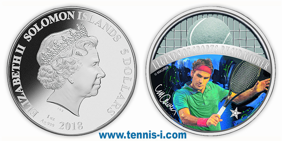 tennis coin Solomon Islands 5 dollar Sports Legends Roger Federer 2018